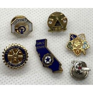 Vintage Lot of 6 Service Organization Pin Lapel‎ Pin Freemasons Rotary Optimist